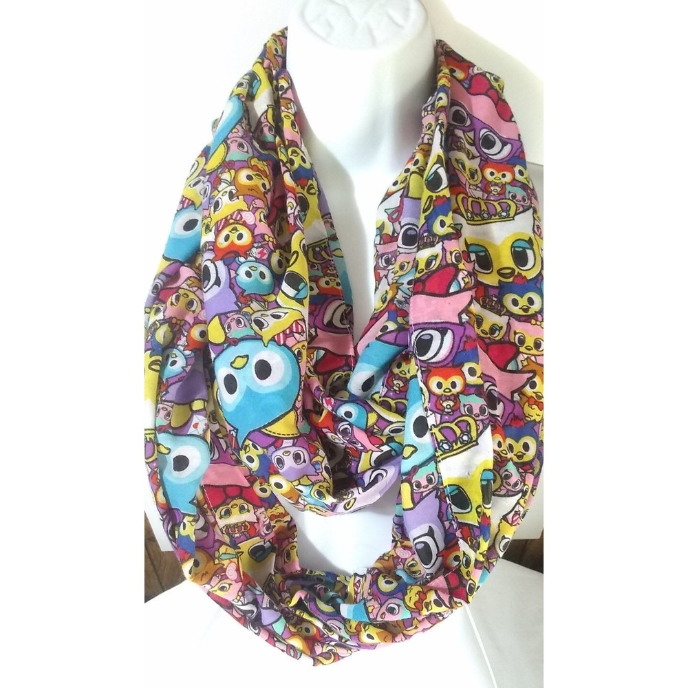 Owl Infinity Scarf Bright Colors 74" Circle Diameter 20" Wide Teacher‎ READ